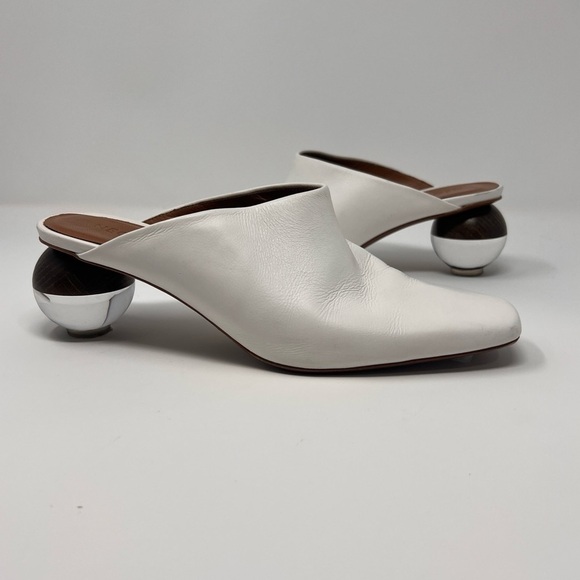 Neous White Leather Ball Heel Square Toe Mules Size 38 Women’s - Picture 1 of 10